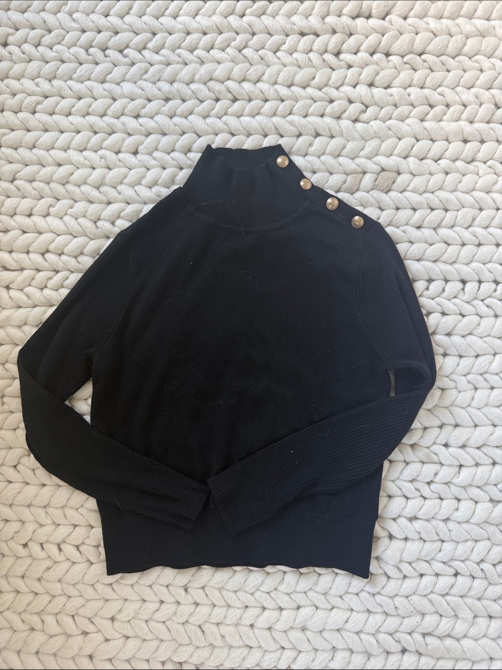 L’Agence: Black Turtleneck Button-Shoulder Women's Sweater